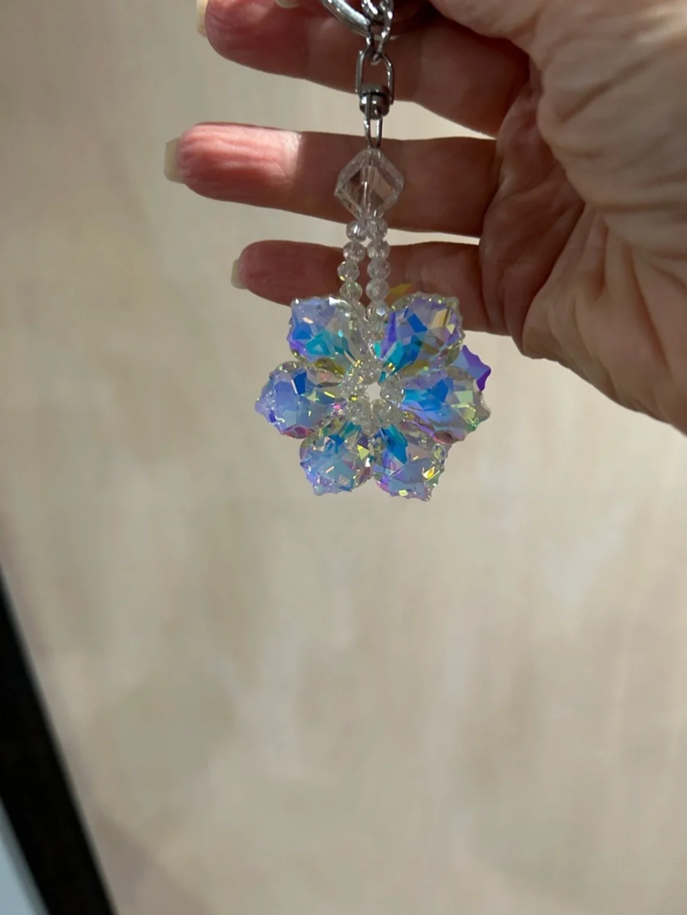 Iridescent Crystal Color Changing Flower Keychain -